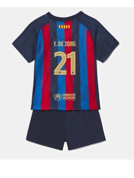 Barcelona Frenkie de Jong #21 Heimtrikotsatz für Kinder 2022-23 Kurzarm (+ Kurze Hosen)